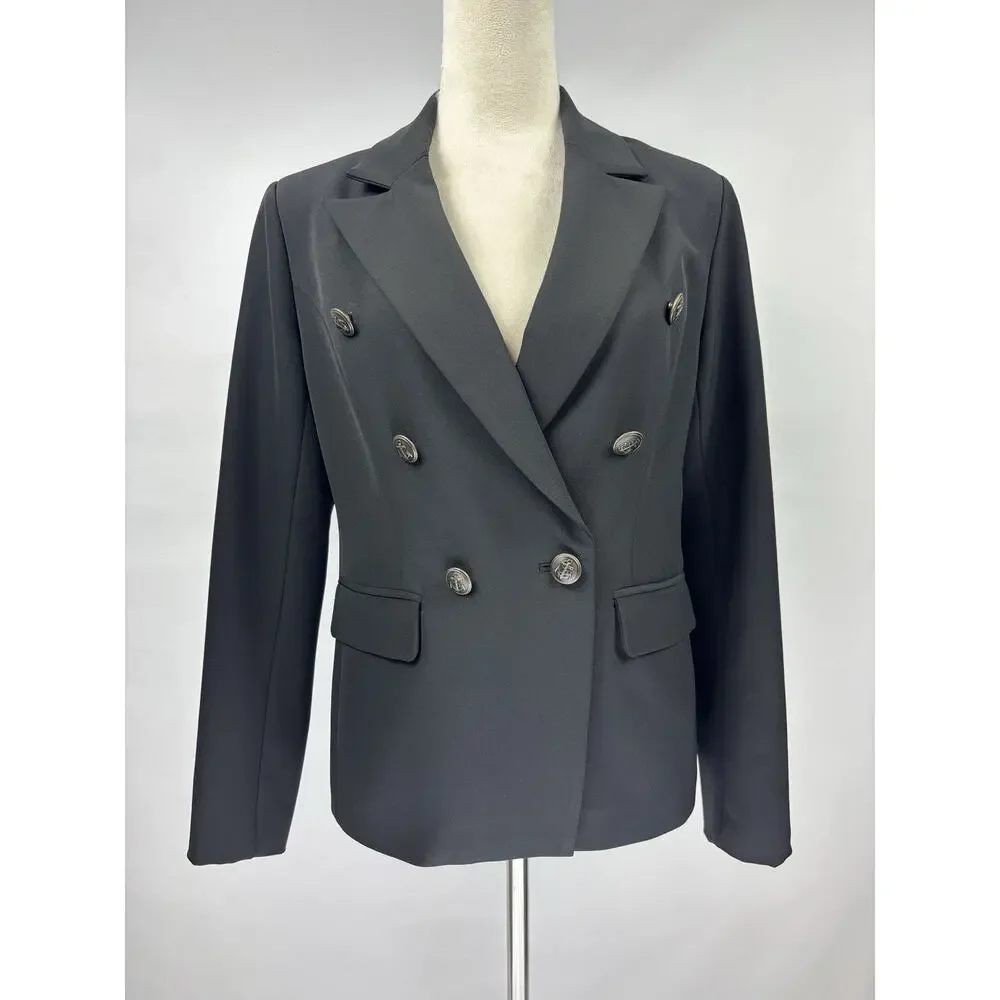 Boston Proper Double Breasted Blazer Black 6 Shaped Waisted Lined